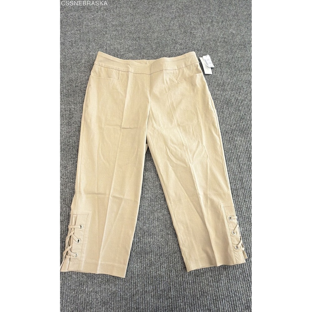 CJ Banks Women's Tan Signature Slimming Lace-up Capri Pants‎ Mid-Rise Sz X NWT